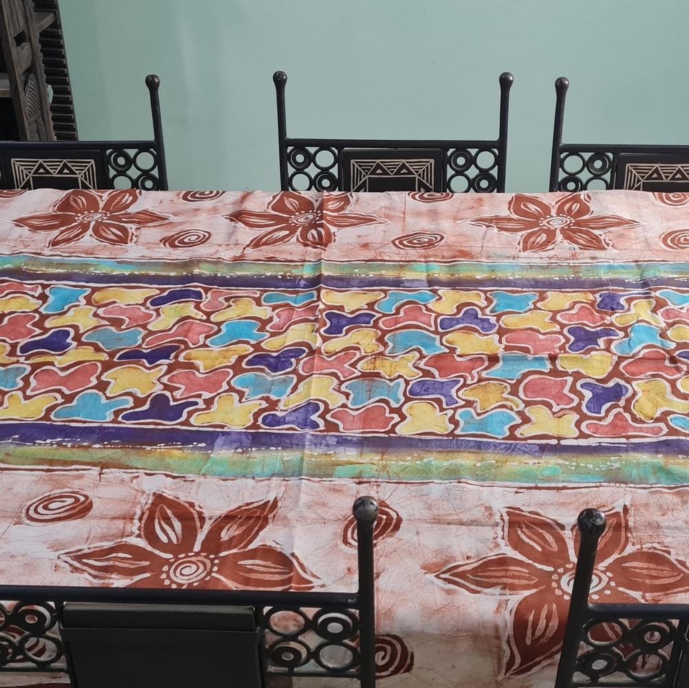 African Batik Print Hand Printed Tablecloth, Authentic Handmade in Nigeria.